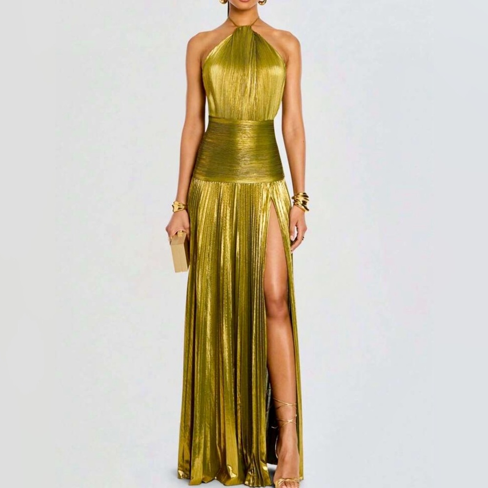 Thalia Metallic Peridot Maxi Dress